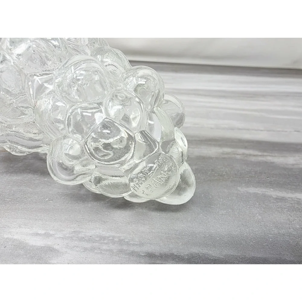 Pair (2) Vintage Grape Cluster Wine Bottle Decanterd Clear Glass w/‎ Lids France